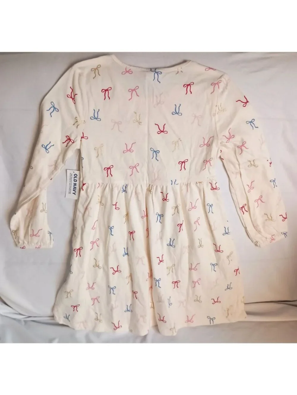 Old Navy Bow Print Long Sleeve Dress Toddler Girls 6T NWT Cotton Blend